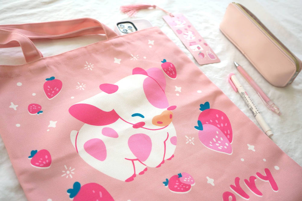 Strawberry Pink Cow Tote Bag