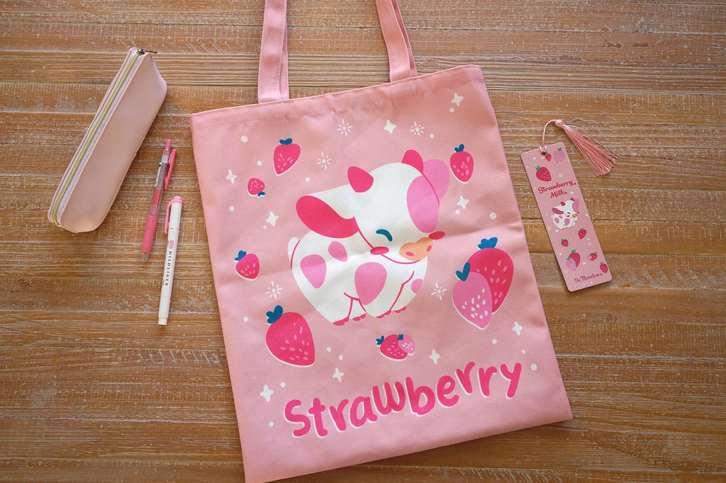 Strawberry Pink Cow Tote Bag